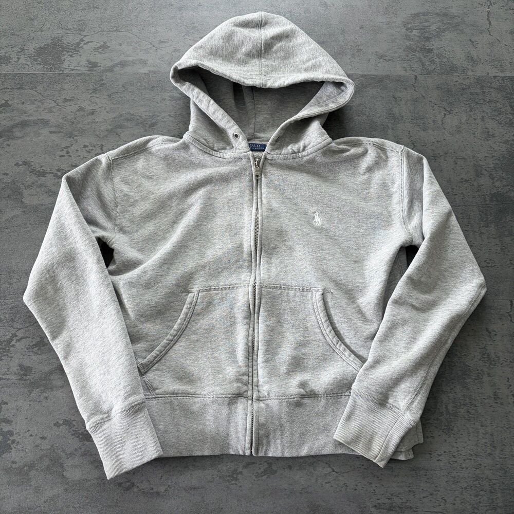 Y2K Polo Ralph Lauren Full Zip Heather Gray Hoodie Mens XS Cotton Sweatshirt